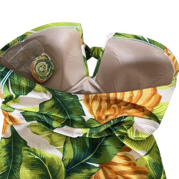 Kona Sol Womens M (8/10) Tropical Pique Bandeau Full Coverage One Piece Swimsuit - Picture 7 of 11